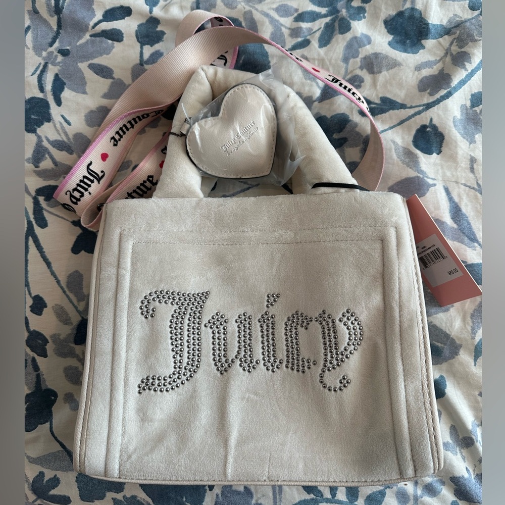 Juicy Couture Cream Tote with Rhinestone Detail